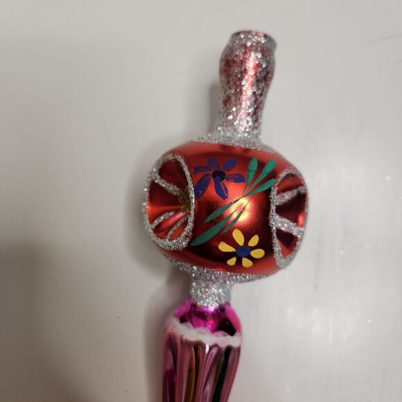 Vintage European Christmas Classic Long Hand Decorated Glass Ornament with Box - Picture 8 of 9